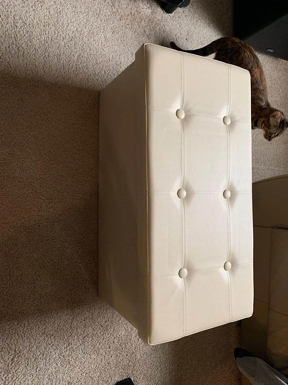 30 Inches Faux Leather Folding Storage Ottoman Bench, Storage Chest Footrest Coffee Table Padded Seat, Beige