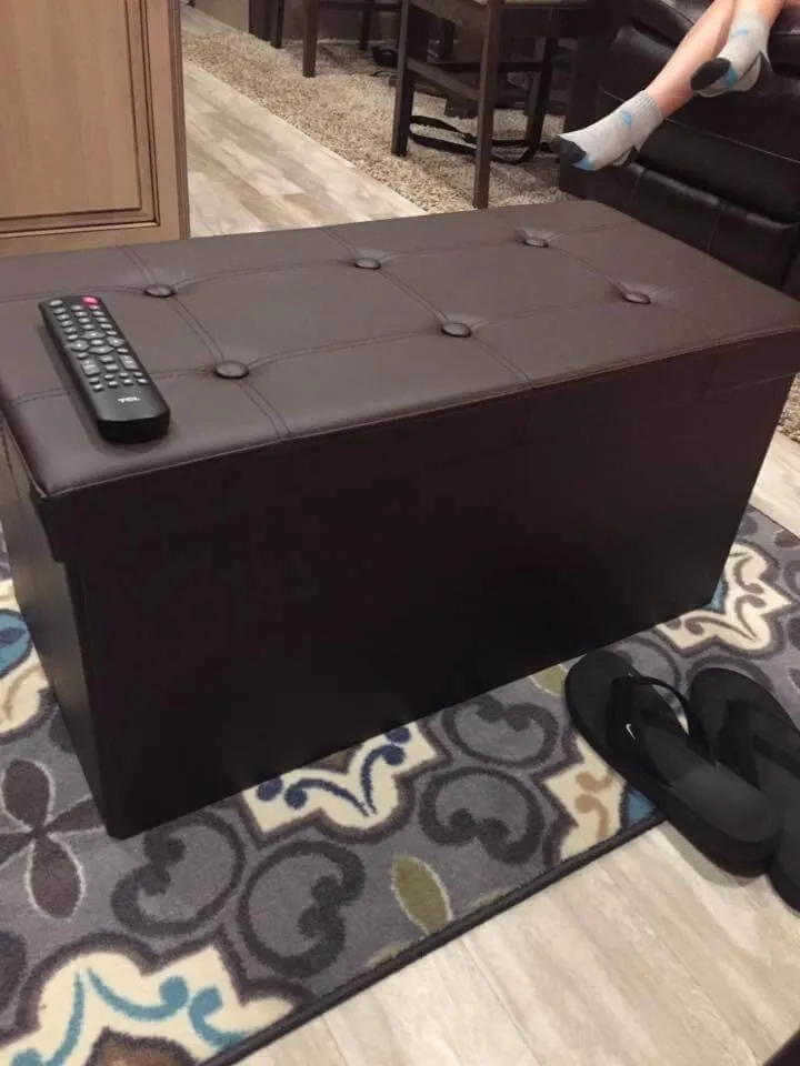 30 Inches Faux Leather Folding Storage Ottoman Bench, Storage Chest Footrest Coffee Table Padded Seat, Beige