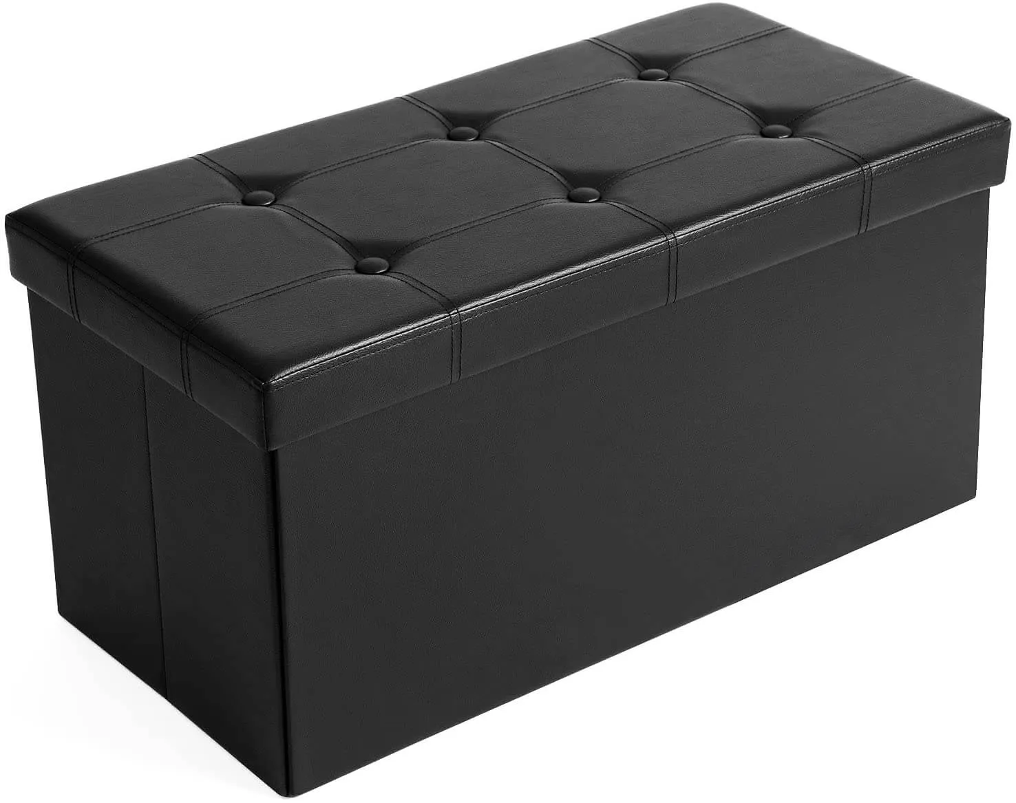 30 Inches Faux Leather Folding Storage Ottoman Bench, Storage Chest Footrest Coffee Table Padded Seat, Beige