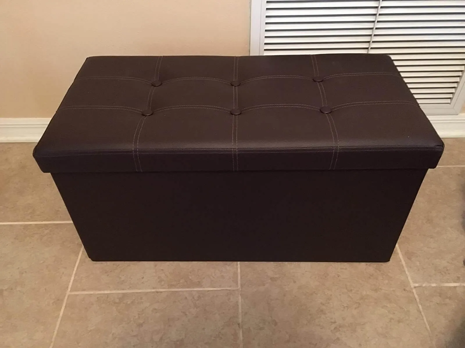 30 Inches Faux Leather Folding Storage Ottoman Bench, Storage Chest Footrest Coffee Table Padded Seat, Beige