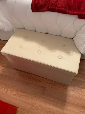30 Inches Faux Leather Folding Storage Ottoman Bench, Storage Chest Footrest Coffee Table Padded Seat, Beige