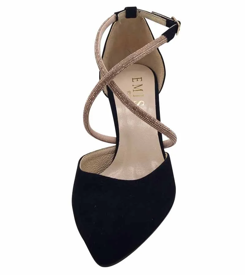 Emis Womens Black Leather Suede Cross Over Heel Z8126-154