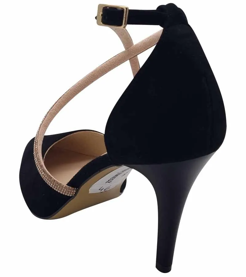 Emis Womens Black Leather Suede Cross Over Heel Z8126-154