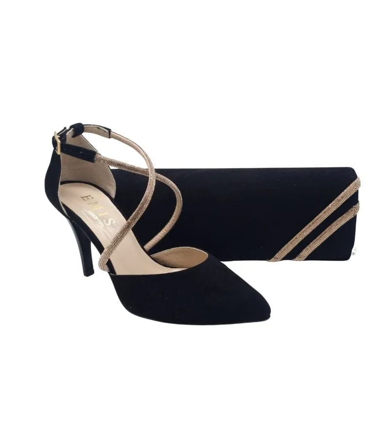 Emis Womens Black Leather Suede Cross Over Heel Z8126-154