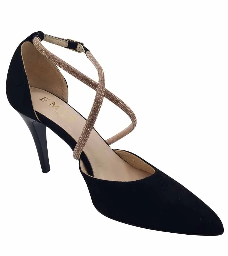 Emis Womens Black Leather Suede Cross Over Heel Z8126-154
