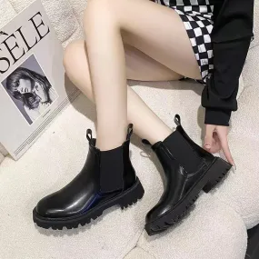 Fashionkova 1980s fashion trends Autumn and Winter Fashion Martin Boots Women's British Style Thick Heel Season round Toe Thick Bottom Fashion Cigarette Holder Fleece-lined Short Boots