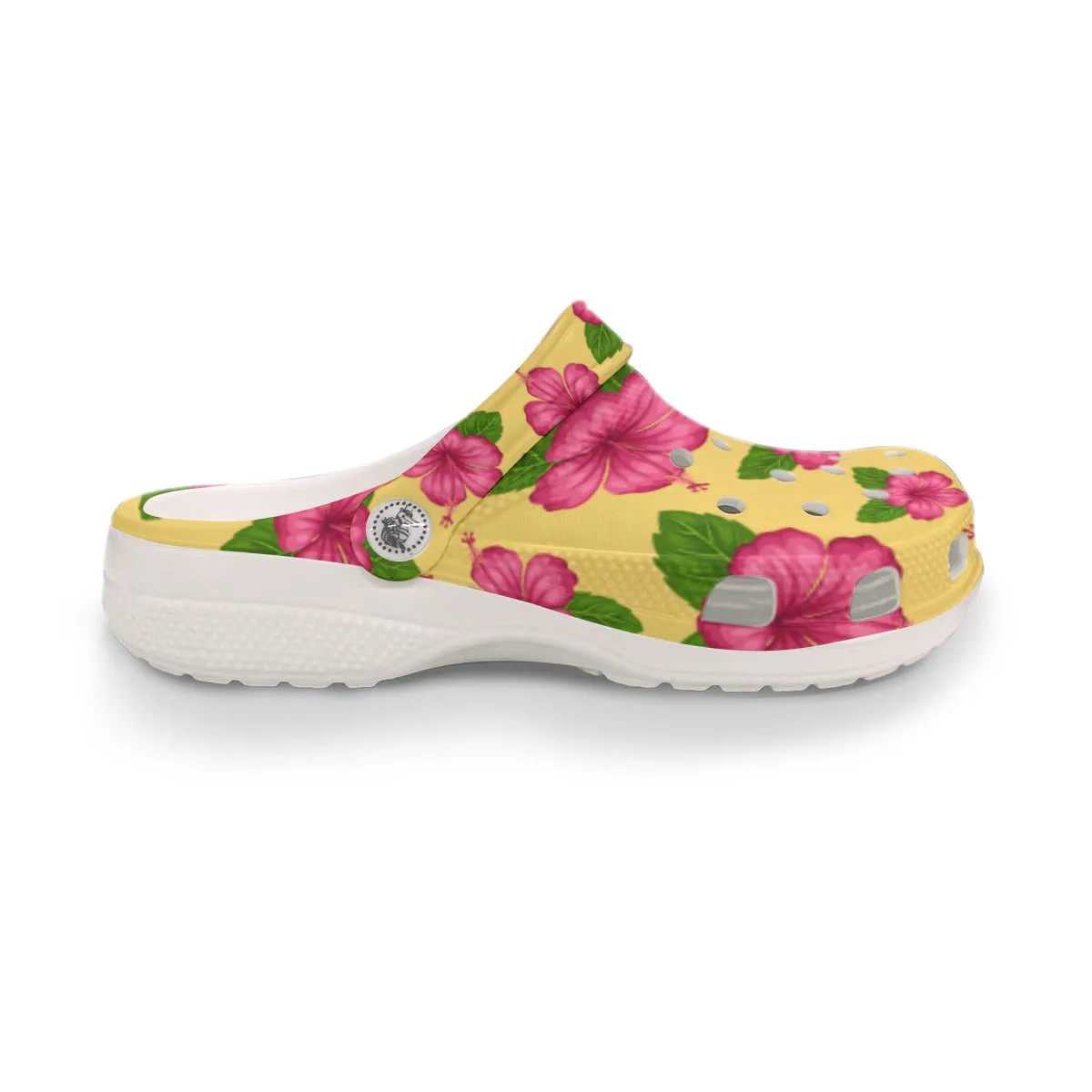 Graphic Pink Hibiscus Yellow Rubber Shoes up to size 12