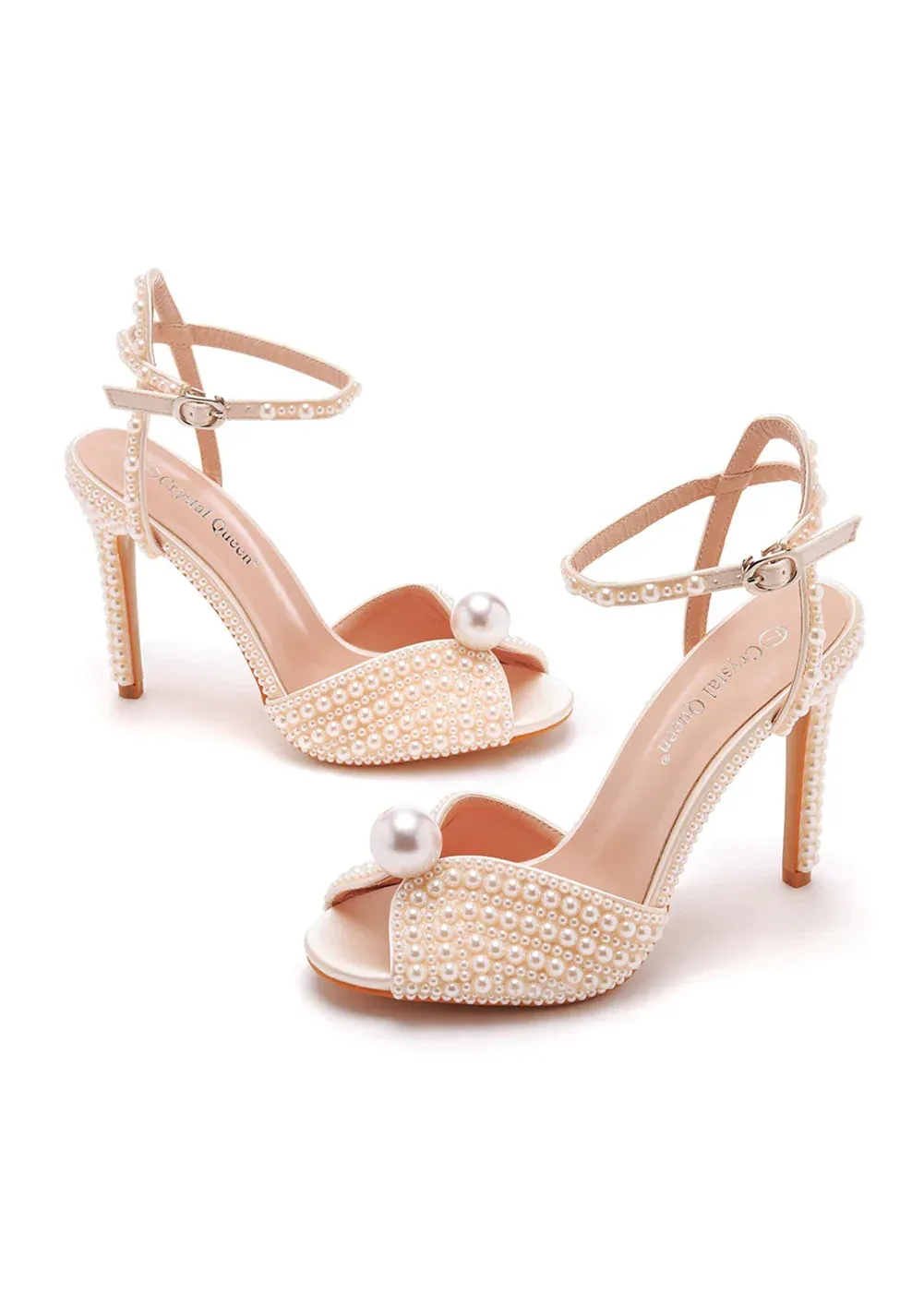 JOSKAA 10CM FISHMOUTH HIGH-HEELED PEARL SANDALS
