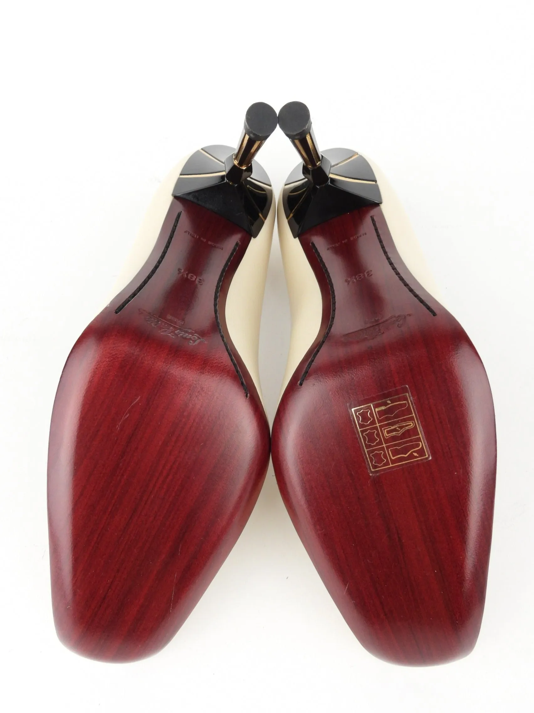 Louis Vuitton Cream, Black and Gold Leather Sculpted Stiletto Heel Pumps - 38.5