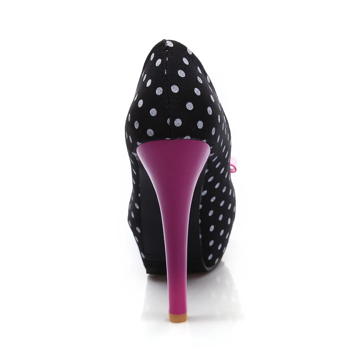 Polka Dot Bowtie Platform Pumps High Heel Shoes Woman 7273