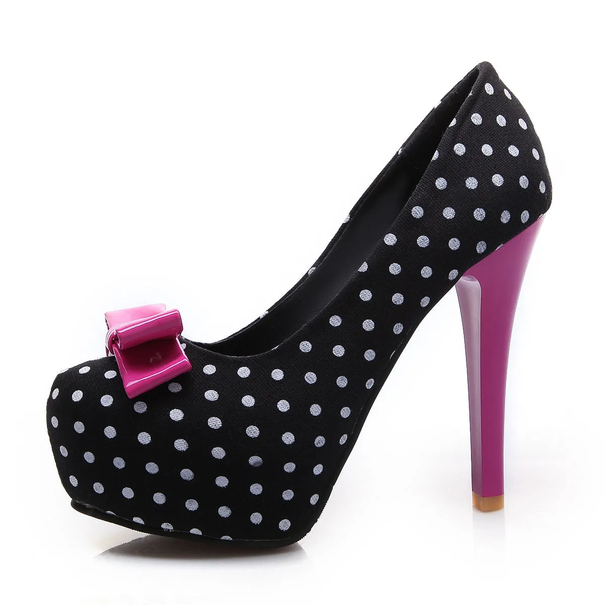 Polka Dot Bowtie Platform Pumps High Heel Shoes Woman 7273