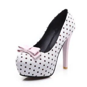 Polka Dot Bowtie Platform Pumps High Heel Shoes Woman 7273