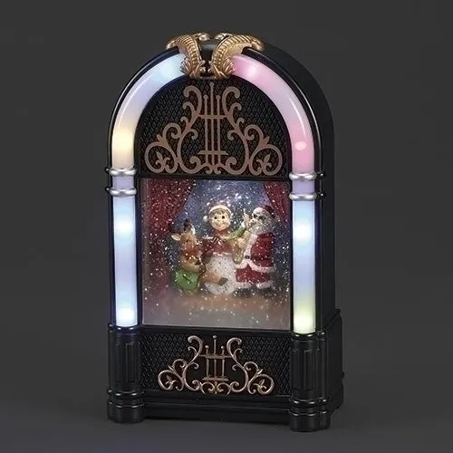 Santa's Jukebox Jam Snow Globe - Retro Musical Magic with USB and Battery Power