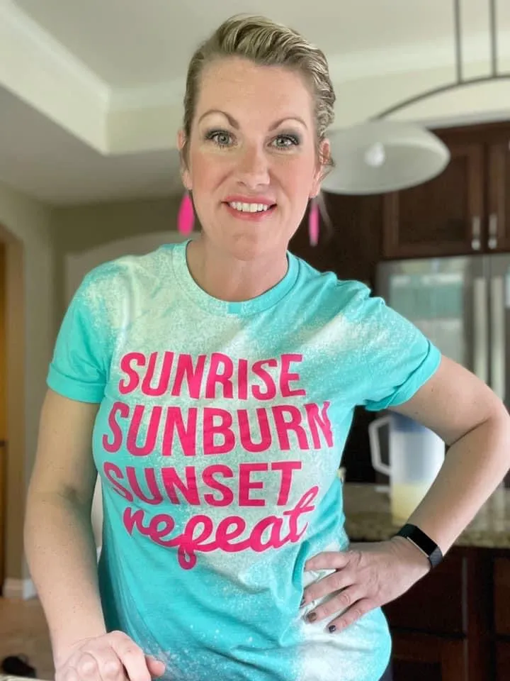 {SUNRISE SUNBURN SUNSET REPEAT} Distressed Heather Sea Green Crew Neck Tee